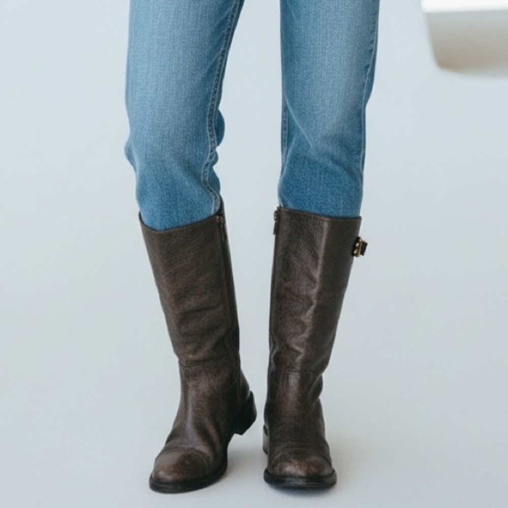 Tory Burch Stowe Leather Boots With Gold Accent Mid Size 10M